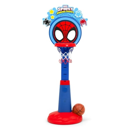Marvel Spidey and His Amazing Friends Plastic Basketball Set by Delta Children – Includes Basketball-Hoop, 1 Basketball and Ball Pump