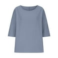 thumbnail image 3 of Light Blue S WIZUTIZ Tops for Women Retro Cotton Blend Lightweight Tee Ladies Linen Crew Neck Tops Holiday Beach Short Sleeve Oversize Shirts Loose Fit Elegant Tshirt Cotton Linen Solid T, 3 of 5