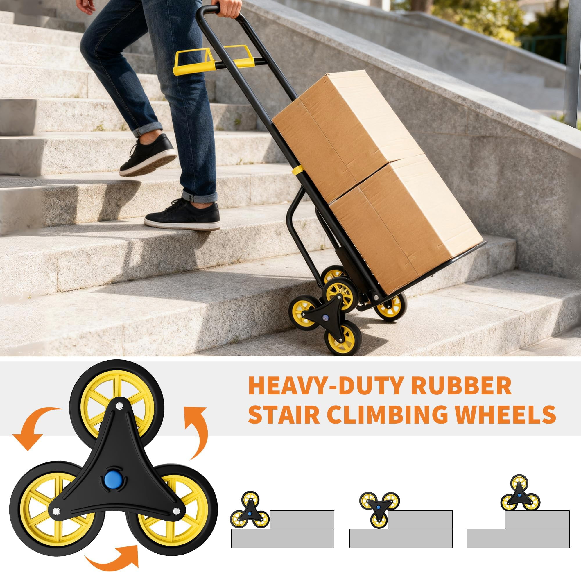 Stair Climbing Hand Truck, 440Lb Capacity, Heavy Duty Dolly Cart for Stairs with Six Wheels & Telescoping Handle, Folding Stair Climbing Trolley for Shopping Home Moving Warehouse