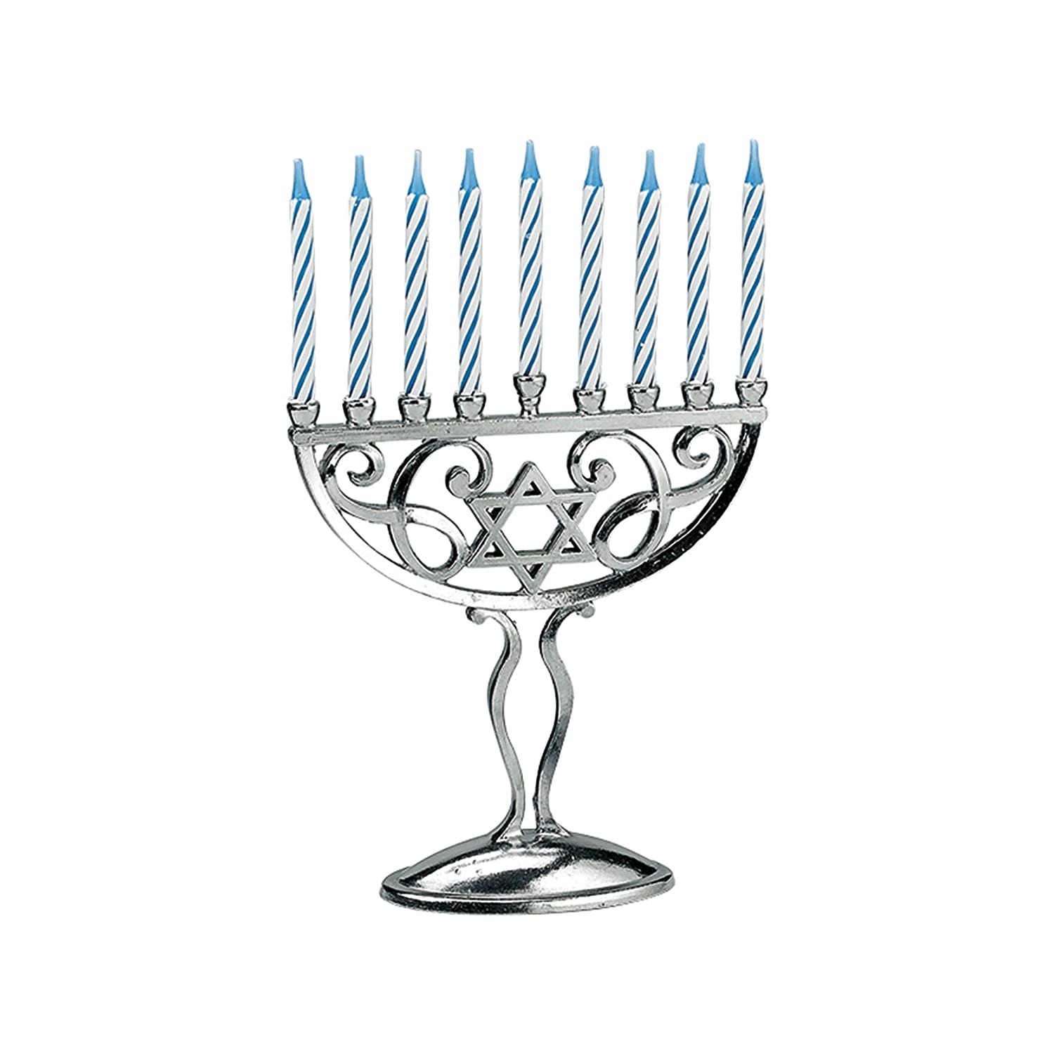Silver Miniature Menorah Set with Candles 5.5 Inches