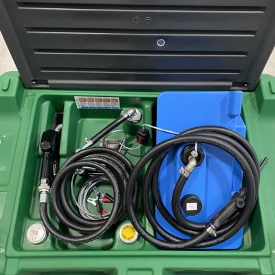 AM-TANK Portable Diesel Tank w/ Electric Transfer Pump & Storage, Green
