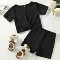 thumbnail image 2 of Baby Girl Outfits Summer Girls Boys Short Sleeve Casual Ribbed Tops Shorts Set Kids Clothes Black 12 Months-18 Months, 2 of 6
