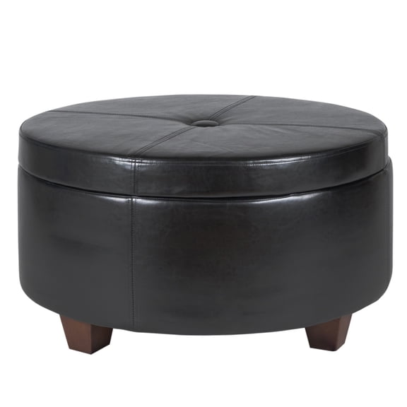 Round Ottoman with Storage, Tufted Footstool, Living Room Accent Furniture, Black and Brown