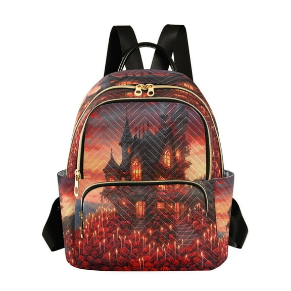 Casual Gothic House with Roses Candles Backpack for School,College and Travel, Water Resistant Bookbag,