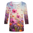 thumbnail image 5 of Wanfds Hauts de Mode Multicolores pour Femmes Tendance 2025 Col Rond Manches Trois-Quarts TTG, 5 of 5