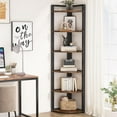 thumbnail image 3 of Tribesigns 6 Tier Corner Shelf, 70.9 inch Tall Bookshelf Small Storage Rack for Living Room, Brown, 3 of 7