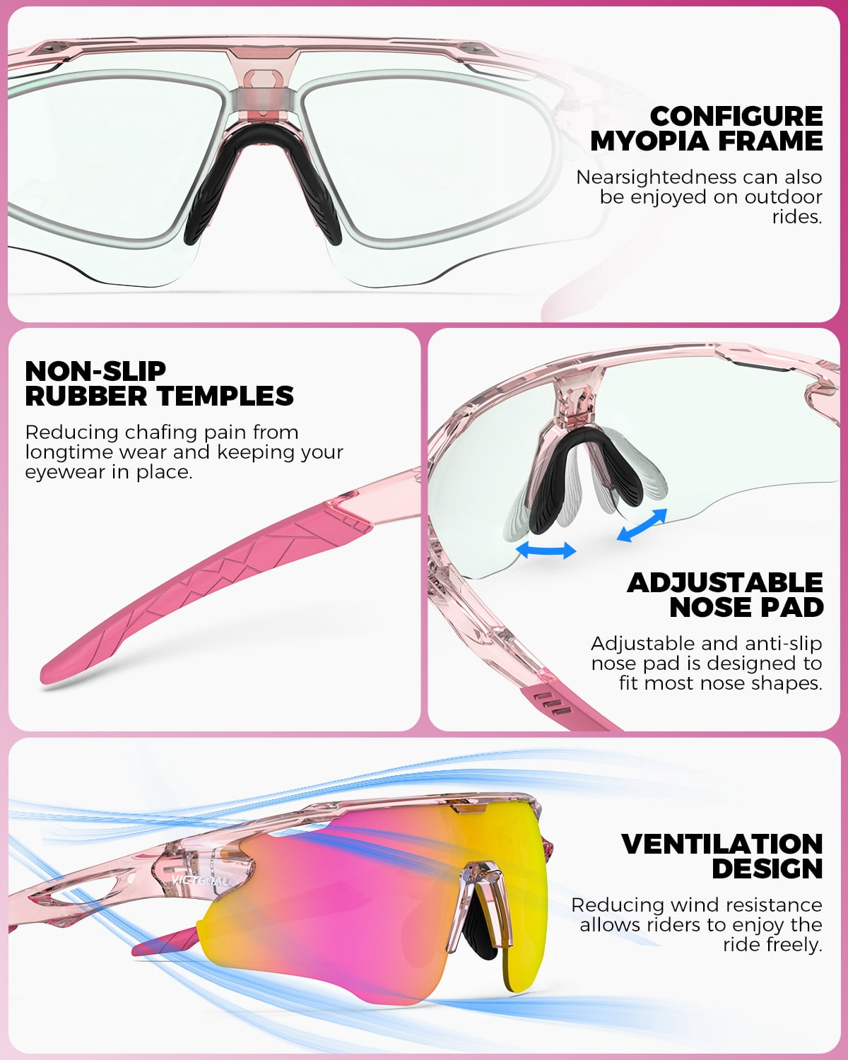 VICTGOAL Photochromic Cycling Glasses for Men Women, Clear Bike Glasses with UV400 Protection, Ourdoor Sports Running Eyewear