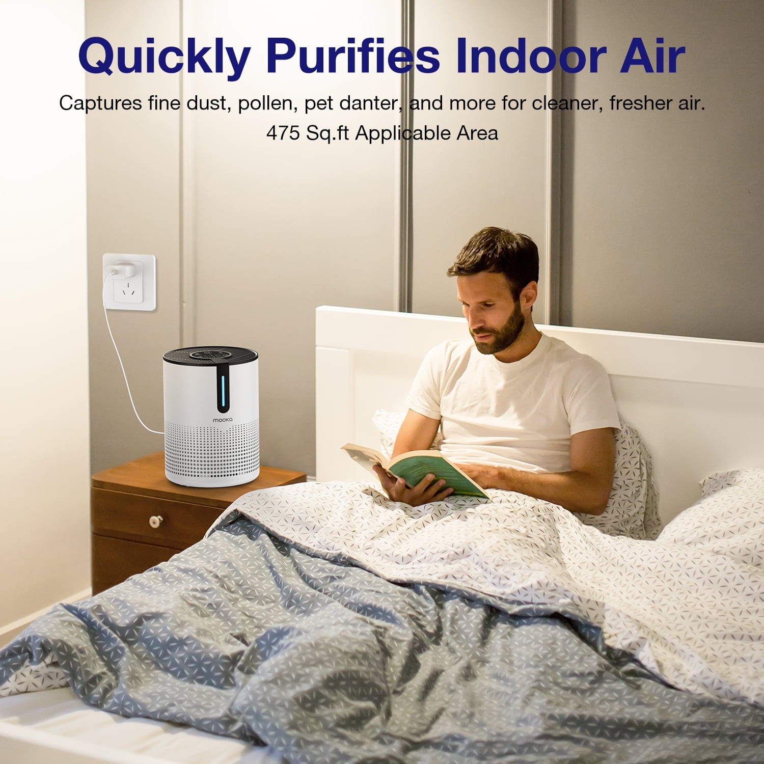 MOOKA 475 sq ft air purifier, filter, convenient energy-saving, silent operation air purifier, can remove odors, dust, mold, household, allergies, smoke