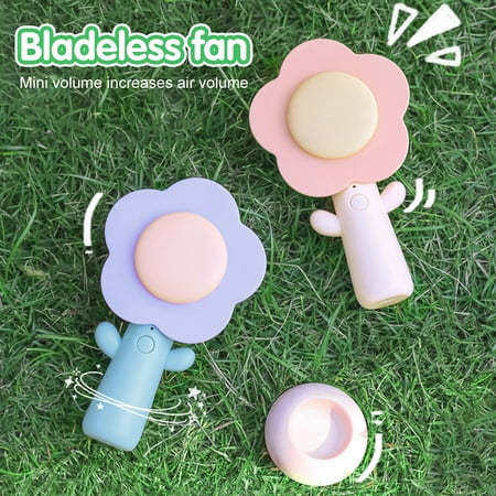 

harmtty 1 Set Portable Fan Hidden Blade Large Air Volume Turbo 3-Speed USB Charging Detachable Base Flower Handheld Fan Daily Life Supply Blue