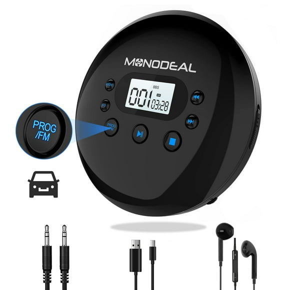 Reproductor de CD portátil MONODEAL con transmisor FM recargable