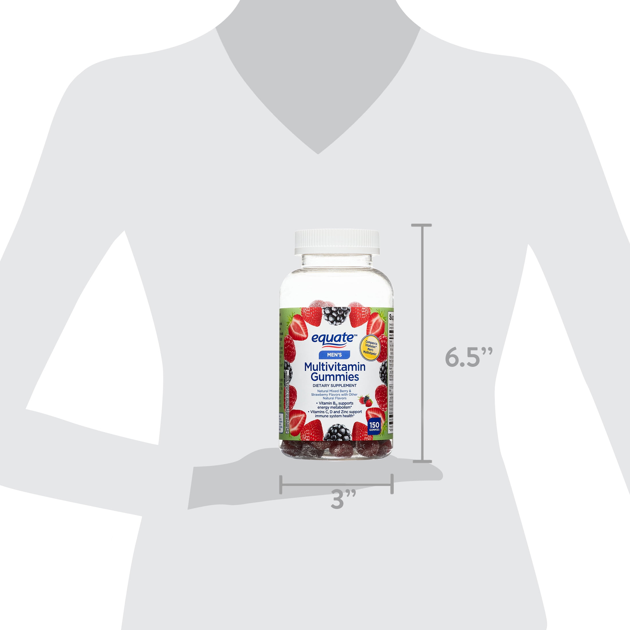 Equate Men's Multivitamin Gummies for General Health, Mixed Berry, 150 Count, Compare to Vitafusion Men's Multivitamin
