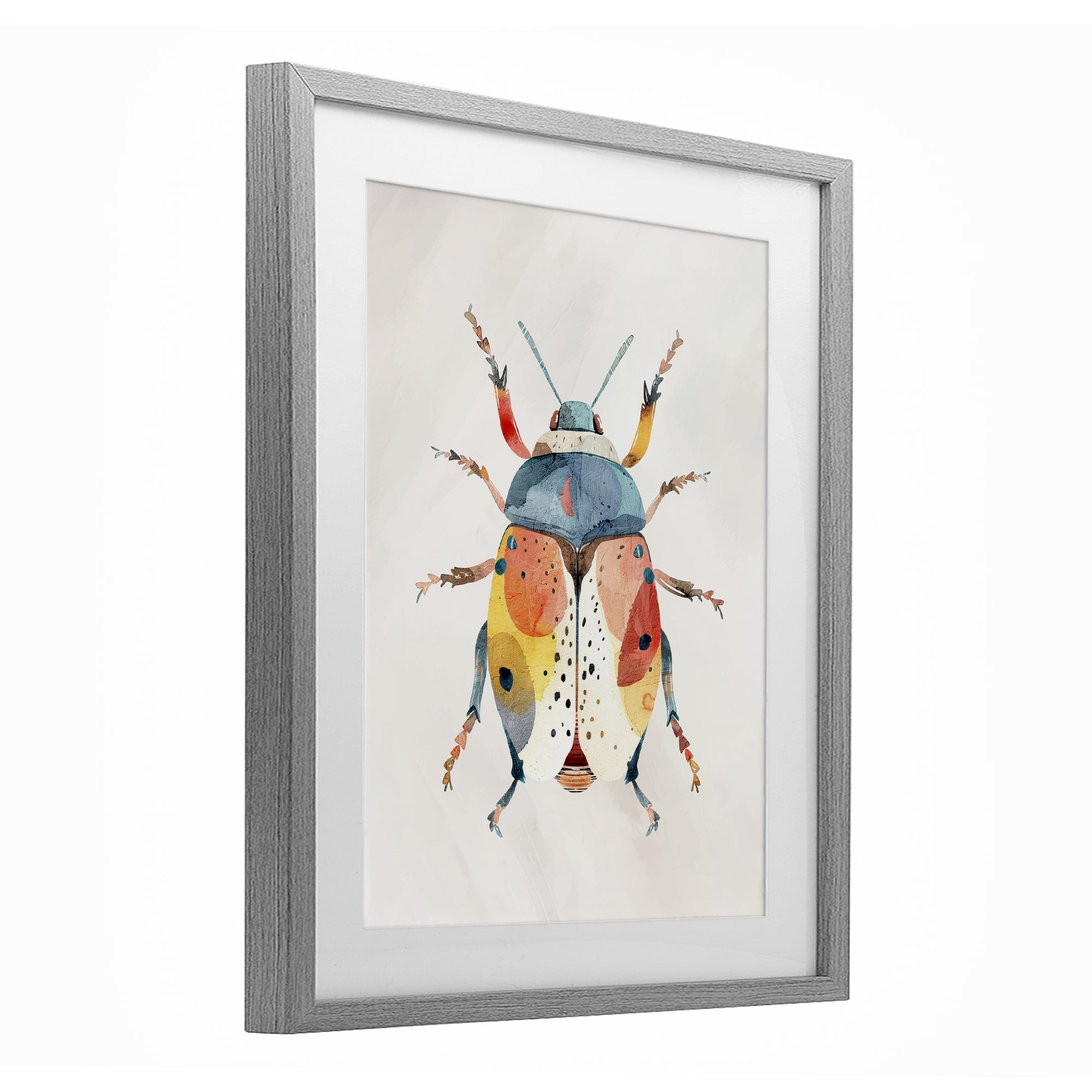 Stupell Industries Boho Colorful Beetle Gray Framed Print Under Glass, design by Kim Allen