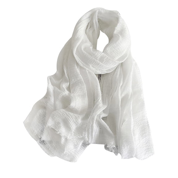 Linen Scarf,Fringed Edge Shawl,Cotton Blend Travel Scarf,Soft Cotton Linen Blend Scarf with Elegant Fringed Edges Lightweight Breathable Solid Color Shawl Versatile Wrap for Travel Daily,White