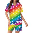 thumbnail image 1 of PRIYAL Rainbow Colored Stripes Star Silk Women Pajama Set Short Sleeve Comfy Pjs Sets 2 Piece Lounge Set, 1 of 5