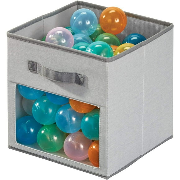 iDesign Fabric Storage Cube Bin With Clear Window, Gray, 10.5x10.5x11 Inches