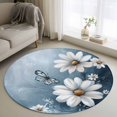 thumbnail image 3 of Flower Butterfly Round Area&nbsp;Rug 4ft Country Farm White Floral Black Butterfly Green Non-Slip&nbsp;Washable Circle Rugs Soft Felt Indoor Floor Mat for Bedroom Kitchen Living Room Bathroom, 3 of 9