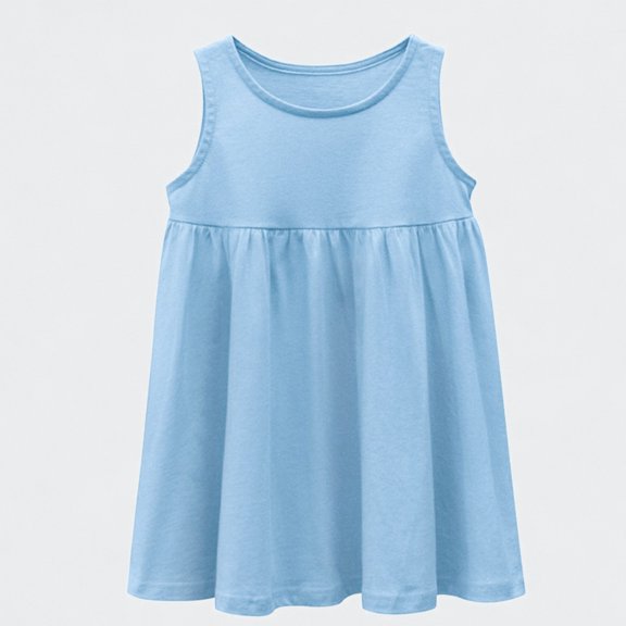 Ticikt Girls Sleeveless Tank Dress, Cotton Casual Playwear Sundress for Toddler Kids 1-5T,Light Blue