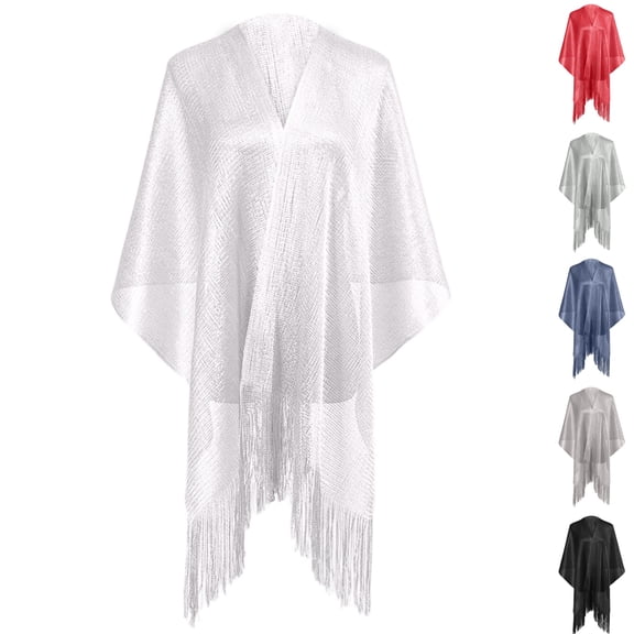 HAJWOH Women Shimmer Shawl Wrap With Fringe Lightweight Sparkly Poncho Evening Cape Poncho Party Dress Styling, Lightweight Scarf