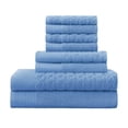 thumbnail image 2 of BNM Turkish Cotton Jacquard and Solid Towel Set of 8, Pacific Blue, 2 of 6