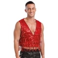 thumbnail image 4 of YONGHS Men's Glitter Sequin Cardigan Open Front Sleeveless Fringe Hem Party Club Dance Vest Outerwear Red XXL, 4 of 7