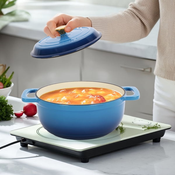 5QT Enameled Cast Iron Dutch Oven - 12LB Thickened Cast Iron, Non-Stick Interior with Heat-Resistant Handles, Oven/Gas/Induction Compatible