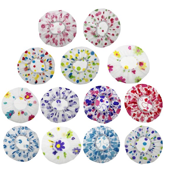 LJY 13 Piezas Gorros de Ducha Surtidos Gorro de Pelo de Salón de Baño de Plástico Impermeable Elástico Gorro de Salón de Señora