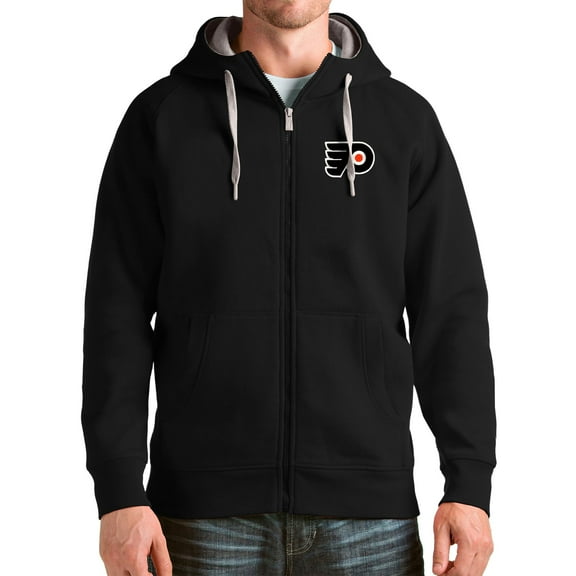 Men's Antigua Black Philadelphia Flyers Logo Victory Full-Zip Hoodie