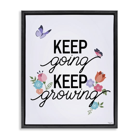 Stupell Industries Keep Going & Growing Quotes and Sayings Painting Black Floater Framed Canvas Art Print Wall Art, 17 x 21
