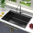 thumbnail image 5 of 33 x 22 Inch Black Stainless Steel Single Bowl Kitchen Sink, Drop-In Topmount, 18 Gauge, with Bottom Grid and Drain Strainer Set, 5 of 6