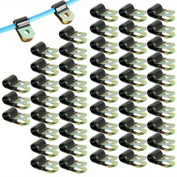 50 Pack Vinyl Coated Cable Clamps Galvanized Steel Cable Metal Wire Rubber Cushioned Insulated Hose Pipe Clamp for Tube Lines Wire Cord Installation
