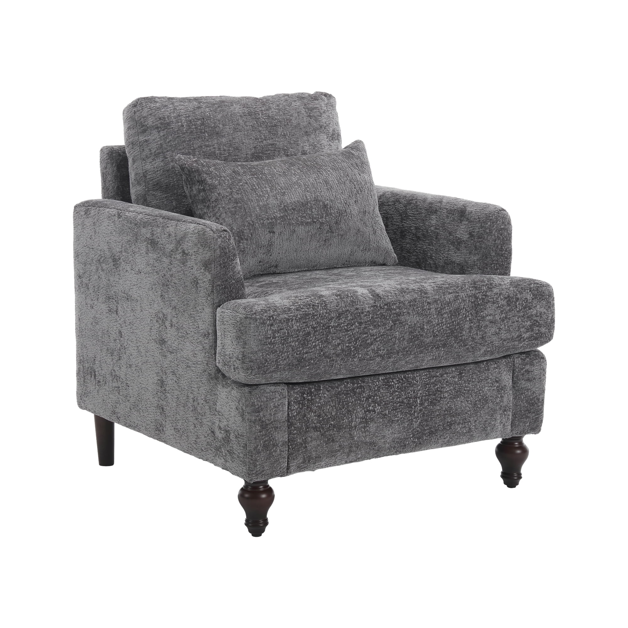 MOONMISS Modern Accent Chair, Wood Frame Upholstered Chenille Arm Chair, Comfy Small Single Couch For Living Room, Bedroom,Office Room Gray