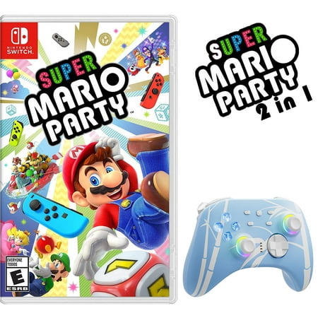 Super Mario Party Game Disc and Upgraded Switch Pro Controller for Nintendo Switch/PC/IOS/Android/Steam with Hall Effect Joysticks & Hall Effect Triggers Blue