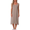 thumbnail image 2 of Camisón de algodón para mujer sin mangas, vestido largo de tanque, chemise de cuello redondo, pijamas de salón, camiseta de noche XL beige, 2 of 6