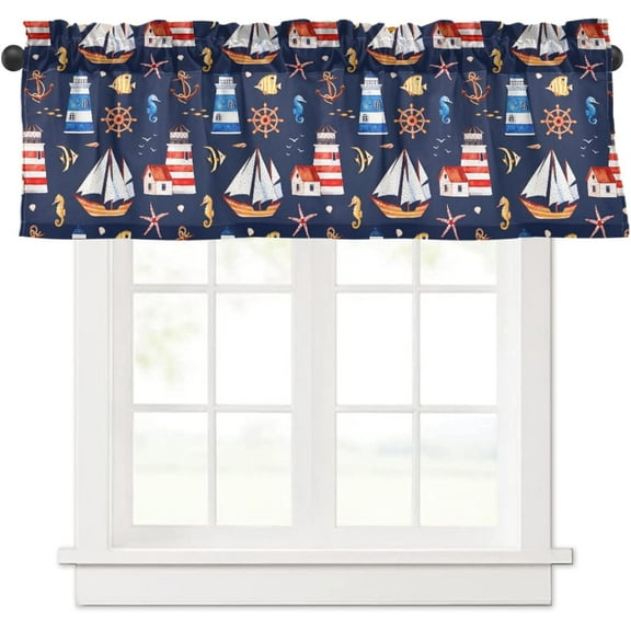 Starfish Anchor Lighthouses Kitchen Curtains Valances for Windows Rod Pocket Valance Short Window Treatments for Kitchen Windows Living Room Bathroom Laundry Decor