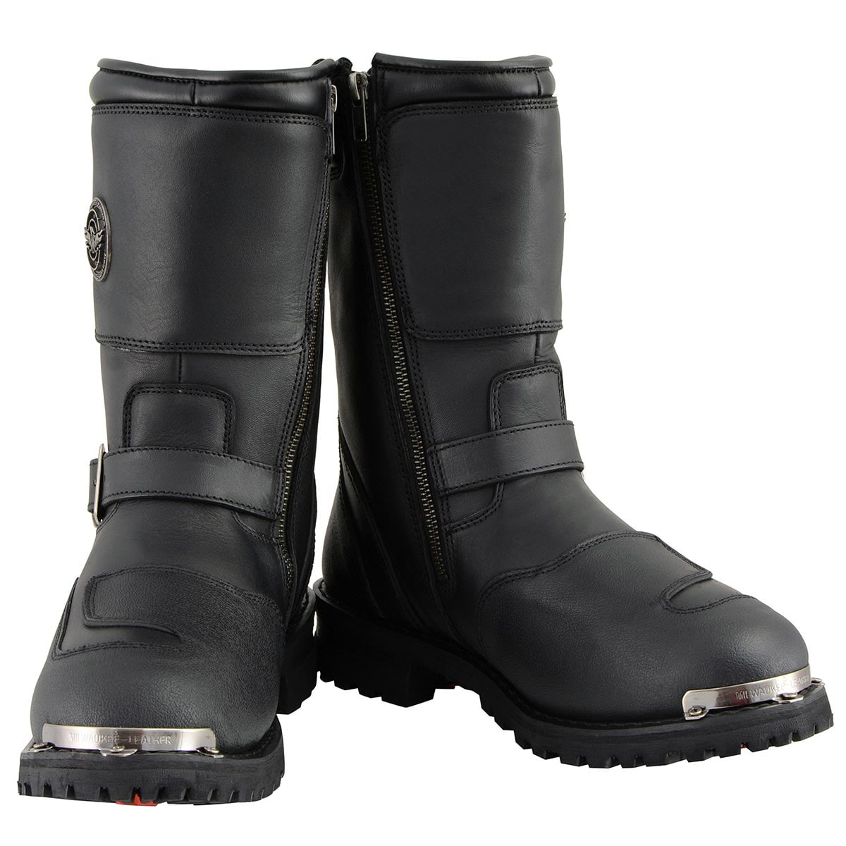 Milwaukee Leather Men s Reflective Piping Gear Shift Protection Boot Round Toe Black 8 US Walmart