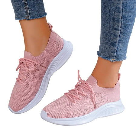 

SZXZYGS Casual Shoes for Women Ladies Fashion Breathable Knitted Mesh Lace Up Thick Sole Comfortable Casual Athletics Shoes Easter Summer 2024