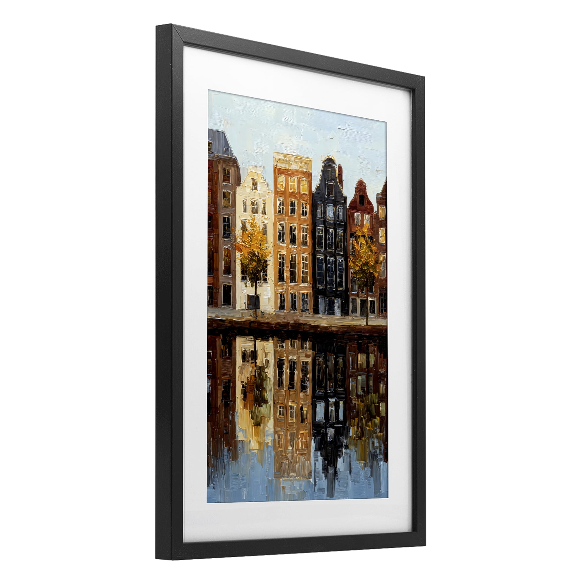 Stupell Industries City Reflection over Canal Black Framed Print Under Glass, design by Petal Prints Design