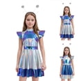 thumbnail image 2 of Kid Girls Alien Fancy Dress Outer Space Man Roleplay Outfits Metallic Dress with Hair, 2 of 7