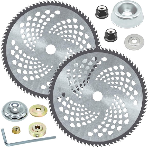 LEEYNEER 2 Pack 10” x 80T Carbide Tip Brush Cutter Trimmer Blades  Weed Eater Blade for Cutter  Trimmer  Weed Eater (2 Pack Different Adapter Kit Included)