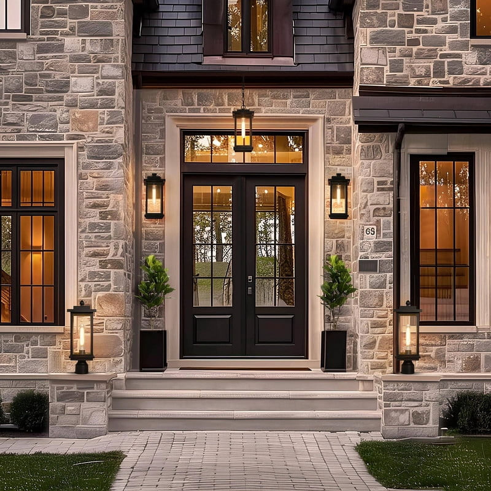 LNC Outdoor Post Lantern, 17.7" Tall Black Landscape Light with Clear Glass Panels