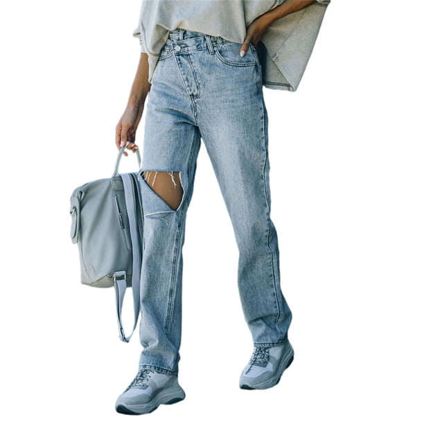 Minnieouse Mujer Jeans Loose-Fit Vintage Estética Agujero rasgado Pantalones de mezclilla destruidos Pantalones Ropa de calle Prendas para la parte inferior del cuerpo L Minnieouse AP011127-03