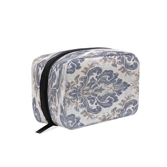 BZSMCE Makeup and Cosmetic Bag Women Simple Elegant Blue Floral Damask Pattern Square Cosmetic Bag