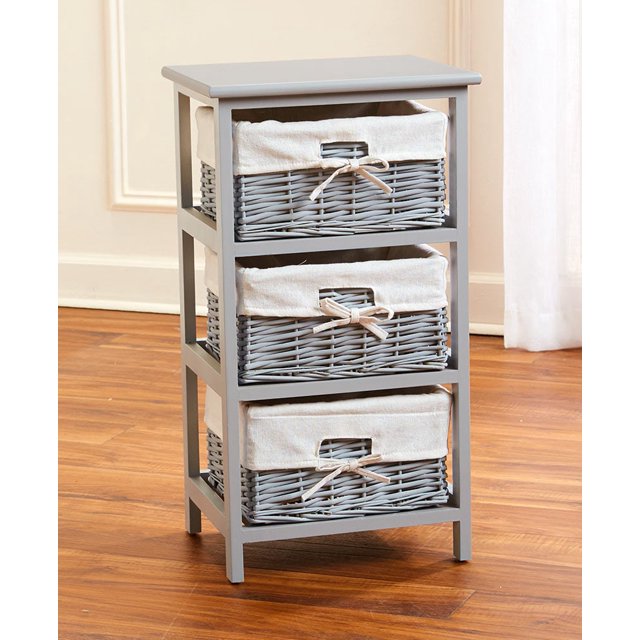 Storage Tower with Wicker Weave Baskets 4 Piece Set Gray