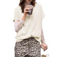 thumbnail image 2 of Women Short Sleeve Knitted Button Up V Neck Casual Sweater Top, 2 of 4
