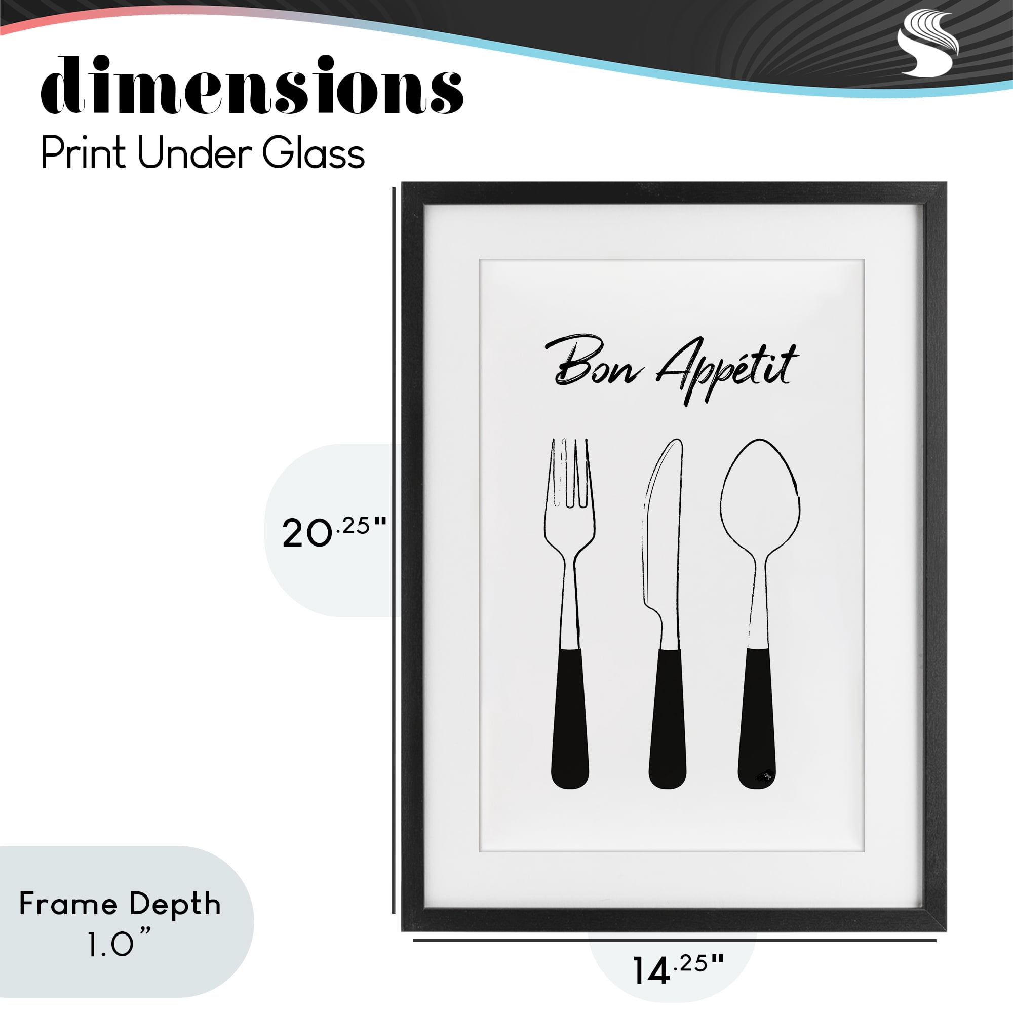 Stupell Industries Bon Appetit Fork Knife Spoon Black Framed Print Under Glass, design by Martina Pavlova