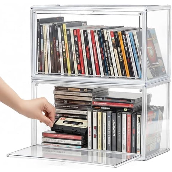 2 Pack Acrylic DVD/CD Storage Box Stackable Storage Case for Blu-Rays Discs Small Books/Booklets Clear DVD Holder Organizer Suitable for Theater Rooms Holds Up to 48 CD Cases$$Furniture