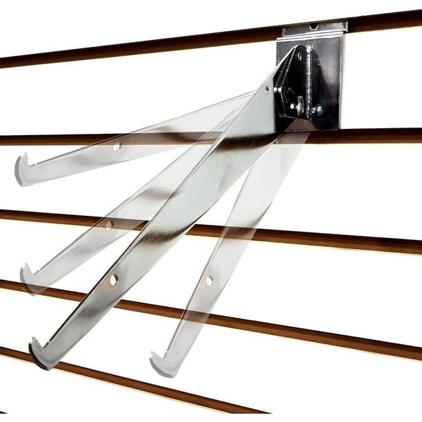 Chrome Adjustable Angle Slatwall Shelf Bracket 10" D 25 Pack