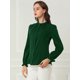 thumbnail image 4 of Allegra K Blusa De Chifón Con Cuello Levantado Y Volantes De Manga Larga Con Cierre De Botones Para Oficina Y Trabajo Para Mujer Verde oscuro M, 4 of 6