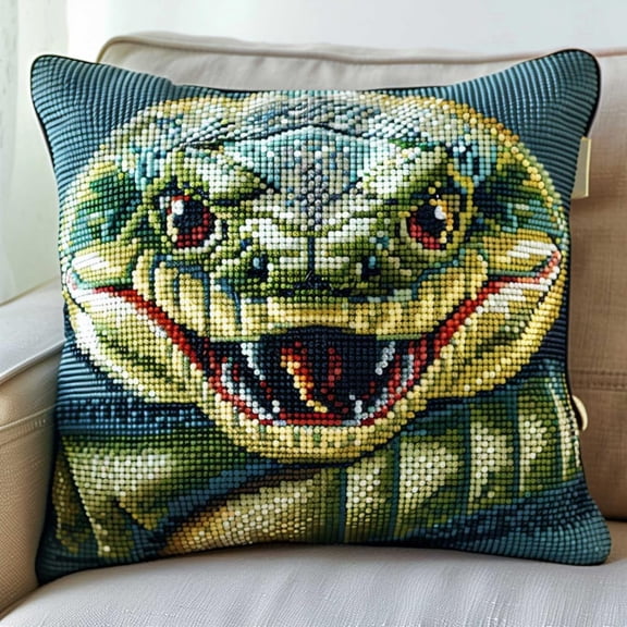 Latch Hook Pillow Kits For Adults Kids Beginners Snake Animal 17X17 In Diy Pre-Printed Latch Hook Rug Carpet Cushion Kits Cross-Stitch Embroidery Cushion Embroidered Pillow For Home Sofa Dec