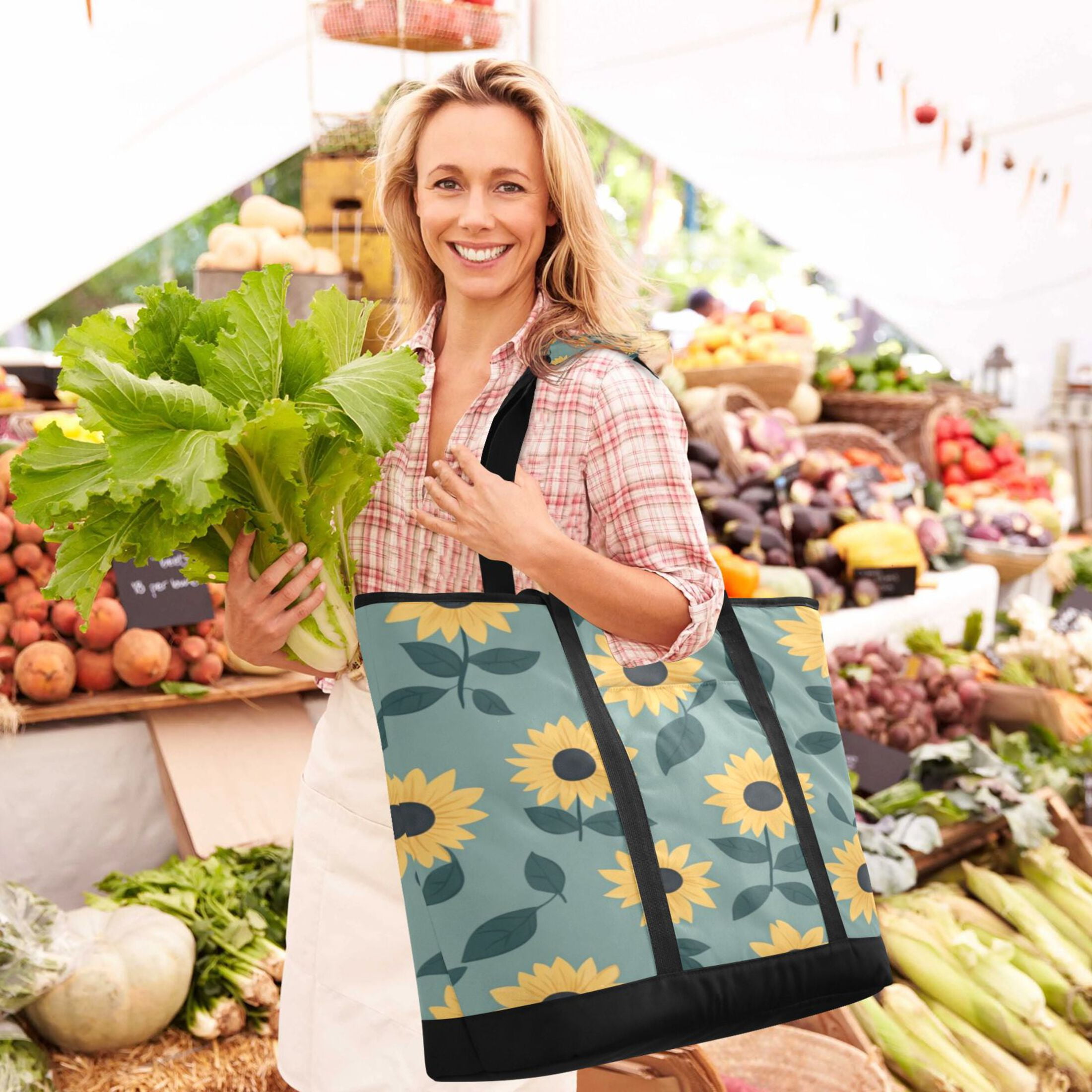 Large Hand-held Ice Pack Picnic Bag Insulation and Refrigeration Suitable for Shopping Picnics and Camping Lovely Sunflower